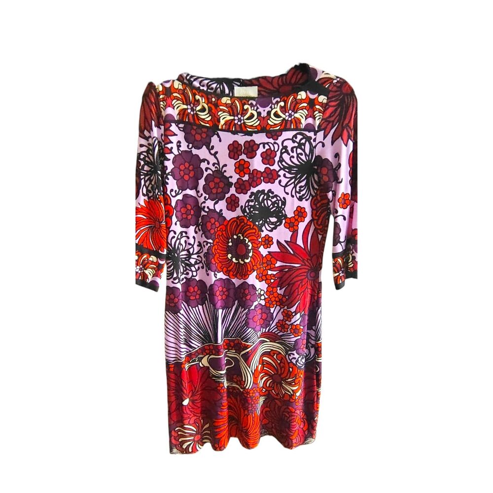 Vintage Donna Morgan Psychedelic Floral Shift Dress Purple Red Mod Retro Size 6